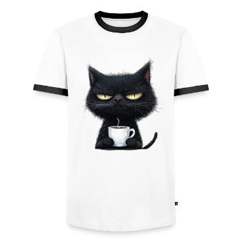 Chat avec du café à personnaliser - T-shirt contrasté Homme - blanc/noir - Devant - AI Model Female 172 light (172cm) & AI Model Male 178 dark (178cm)