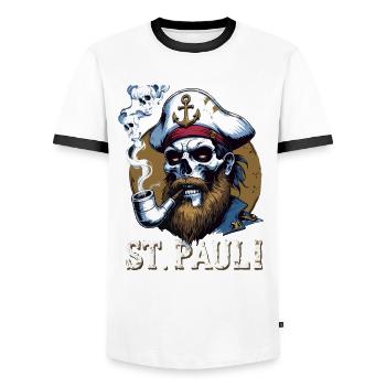 St.Pauli Kiez Hamburg Totenkopf Sankt Pauli - Männer Kontrast-T-Shirt - Weiß/Schwarz - Vorne - AI Model Female 172 light (172cm) & AI Model Male 178 dark (178cm)