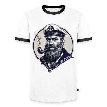 Captain Hamburg St Pauli Hanseatic City Skull - Men's Ringer Shirt - white/black - Front - AI Model Female 172 light (172cm) & AI Model Male 178 dark (178cm)