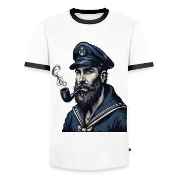 Captain Hamburg St Pauli Hanseatic City Skull - Men's Ringer Shirt - white/black - Front - AI Model Female 172 light (172cm) & AI Model Male 178 dark (178cm)