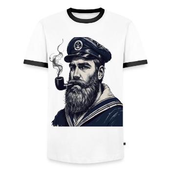 Captain Hamburg St Pauli Hanseatic City Skull - Men's Ringer Shirt - white/black - Front - AI Model Female 172 light (172cm) & AI Model Male 178 dark (178cm)