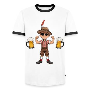 Garçon à Lederhosen Bière JGA Majorque Bavière Alcool - T-shirt contrasté Homme - blanc/noir - Devant - AI Model Female 172 light (172cm) & AI Model Male 178 dark (178cm)