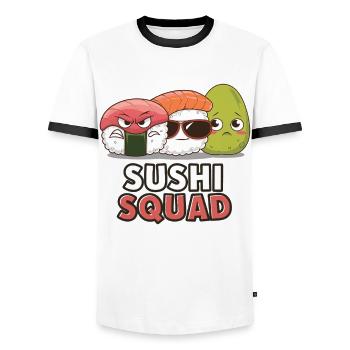 Sushi Squad – Cute & Naughty - Men's Ringer Shirt - white/black - Front - AI Model Female 172 light (172cm) & AI Model Male 178 dark (178cm)