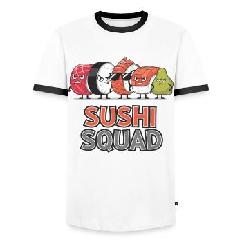 Team Sushi united - Sushi Squad Crew - Men's Ringer Shirt - white/black - Front - AI Model Female 172 light (172cm) & AI Model Male 178 dark (178cm)