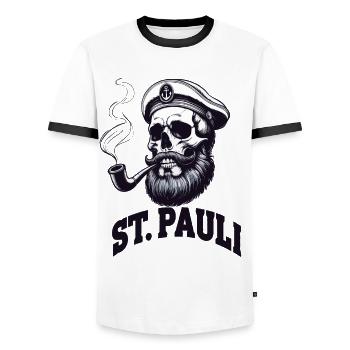 St.Pauli Kiez Hamburg Totenkopf Sankt Pauli - T-shirt contrasté Homme - blanc/noir - Devant - AI Model Female 172 light (172cm) & AI Model Male 178 dark (178cm)