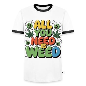 Pur amour de fumeur de joints - Tout ce dont vous avez besoin, c’est de l’herbe - T-shirt contrasté Homme - blanc/noir - Devant - AI Model Female 172 light (172cm) & AI Model Male 178 dark (178cm)