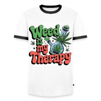 Weed is my therapy - relaxation on prescription - Men's Ringer Shirt - white/black - Front - AI Model Female 172 light (172cm) & AI Model Male 178 dark (178cm)