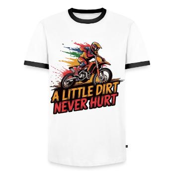 L’aventure du motocross commence La terre en fait partie - T-shirt contrasté Homme - blanc/noir - Devant - AI Model Female 172 light (172cm) & AI Model Male 178 dark (178cm)