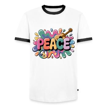 PEACE – Psychédélique - T-shirt contrasté Homme - blanc/noir - Devant - AI Model Female 172 light (172cm) & AI Model Male 178 dark (178cm)