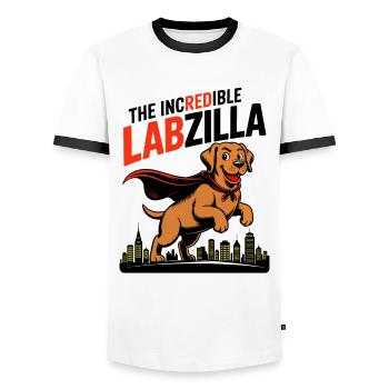 Labzilla – Labrador roux en mode monstre - T-shirt contrasté Homme - blanc/noir - Devant - AI Model Female 172 light (172cm) & AI Model Male 178 dark (178cm)