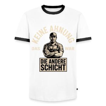 Keine Ahnung das war die andere Schicht - Männer Kontrast-T-Shirt - Weiß/Schwarz - Vorne - AI Model Female 172 light (172cm) & AI Model Male 178 dark (178cm)