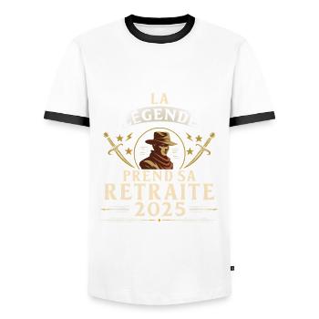 Humour Retraite 2025 La Légende Prend Sa Retraite - Men's Ringer Shirt - white/black - Front - AI Model Female 172 light (172cm) & AI Model Male 178 dark (178cm)