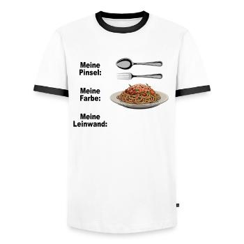 Spaghetti Bolognese Pinsel Farbe Leinwand Pasta - Männer Kontrast-T-Shirt - Weiß/Schwarz - Vorne - AI Model Female 172 light (172cm) & AI Model Male 178 dark (178cm)