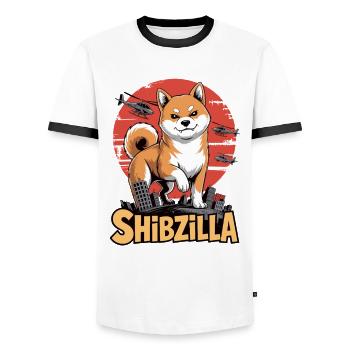 Shibzilla – Chaos avec œil de côté - T-shirt contrasté Homme - blanc/noir - Devant - AI Model Female 172 light (172cm) & AI Model Male 178 dark (178cm)