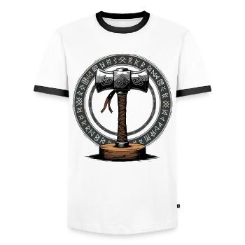 Wikinger Hammer Krieger Walhalla Runenkreis Thor - Männer Kontrast-T-Shirt - Weiß/Schwarz - Vorne - AI Model Female 172 light (172cm) & AI Model Male 178 dark (178cm)