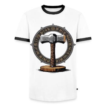Wikinger Hammer Krieger Walhalla Runenkreis Thor - Männer Kontrast-T-Shirt - Weiß/Schwarz - Vorne - AI Model Female 172 light (172cm) & AI Model Male 178 dark (178cm)