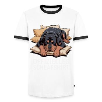 Offizielles Schlafshirt Rotweiler - Männer Kontrast-T-Shirt - Weiß/Schwarz - Vorne - AI Model Female 172 light (172cm) & AI Model Male 178 dark (178cm)