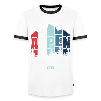 Alpen Überquerung 2025 - Fahrrad Wandern Routen - Männer Kontrast-T-Shirt - Weiß/Schwarz - Vorne - AI Model Female 172 light (172cm) & AI Model Male 178 dark (178cm)