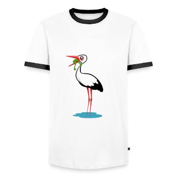 Frosch und Storch - Don't ever give up - Spruch - Men's Ringer Shirt - white/black - Front - AI Model Female 172 light (172cm) & AI Model Male 178 dark (178cm)
