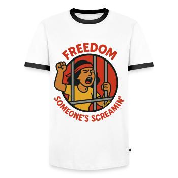 Cry for freedom - Men's Ringer Shirt - white/black - Front - AI Model Female 172 light (172cm) & AI Model Male 178 dark (178cm)
