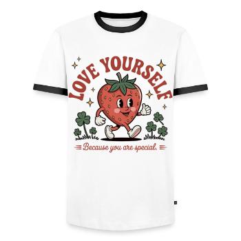 Aimez-vous - Vous êtes spécial - Chemise fraise - T-shirt contrasté Homme - blanc/noir - Devant - AI Model Female 172 light (172cm) & AI Model Male 178 dark (178cm)