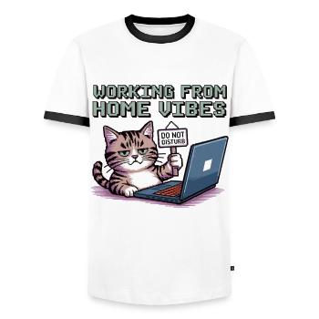 Home office with style and cat - Men's Ringer Shirt - white/black - Front - AI Model Female 172 light (172cm) & AI Model Male 178 dark (178cm)