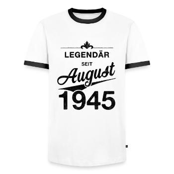 80th Birthday Legendary since August 1945 Vintage - Men's Ringer Shirt - white/black - Front - AI Model Female 172 light (172cm) & AI Model Male 178 dark (178cm)