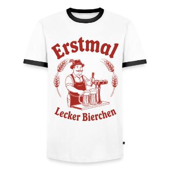 Erstmal lecker Bierchen - Männer Kontrast-T-Shirt - Weiß/Schwarz - Vorne - AI Model Female 172 light (172cm) & AI Model Male 178 dark (178cm)