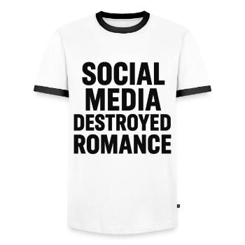 Social media destroys romance - Men's Ringer Shirt - white/black - Front - AI Model Female 172 light (172cm) & AI Model Male 178 dark (178cm)