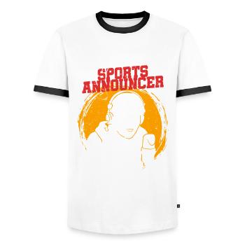 Commentator Sports Presenter - Men's Ringer Shirt - white/black - Front - AI Model Female 172 light (172cm) & AI Model Male 178 dark (178cm)