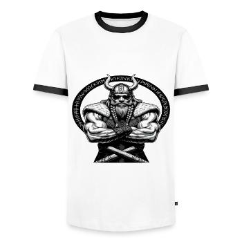 VA-THOR WIKINGER Vater Papa Viking Vatertag - Männer Kontrast-T-Shirt - Weiß/Schwarz - Vorne - AI Model Female 172 light (172cm) & AI Model Male 178 dark (178cm)