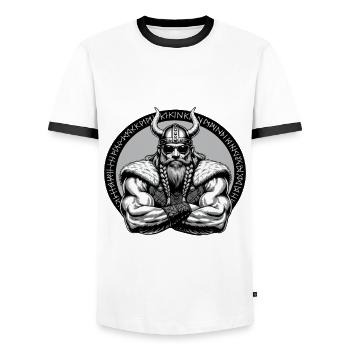 VA-THOR WIKINGER Vater Papa Viking Vatertag - Männer Kontrast-T-Shirt - Weiß/Schwarz - Vorne - AI Model Female 172 light (172cm) & AI Model Male 178 dark (178cm)