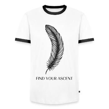 Feder Spruch Zitat Find Your Ascent - Männer Kontrast-T-Shirt - Weiß/Schwarz - Vorne - AI Model Female 172 light (172cm) & AI Model Male 178 dark (178cm)
