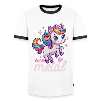 Einhorn Death Metal - Heavy Metal - Spruch - Männer Kontrast-T-Shirt - Weiß/Schwarz - Vorne - AI Model Female 172 light (172cm) & AI Model Male 178 dark (178cm)