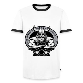 VA-THOR WIKINGER Vater Papa Viking Vatertag - Männer Kontrast-T-Shirt - Weiß/Schwarz - Vorne - AI Model Female 172 light (172cm) & AI Model Male 178 dark (178cm)