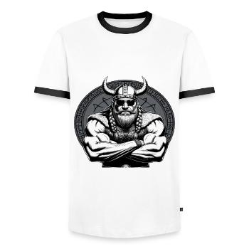 VA-THOR WIKINGER Vater Papa Viking Vatertag - Männer Kontrast-T-Shirt - Weiß/Schwarz - Vorne - AI Model Female 172 light (172cm) & AI Model Male 178 dark (178cm)