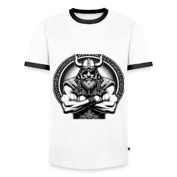 VA-THOR WIKINGER Vater Papa Viking Vatertag - Männer Kontrast-T-Shirt - Weiß/Schwarz - Vorne - AI Model Female 172 light (172cm) & AI Model Male 178 dark (178cm)