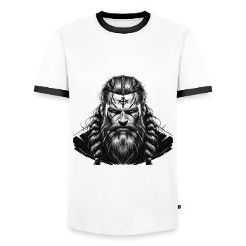 VA-THOR WIKINGER Vater Papa Viking Vatertag - Männer Kontrast-T-Shirt - Weiß/Schwarz - Vorne - AI Model Female 172 light (172cm) & AI Model Male 178 dark (178cm)