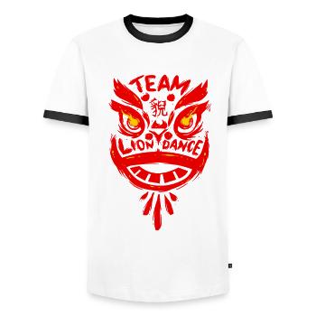 Löwentanz Team Lion Dance - T-shirt contrasté Homme - blanc/noir - Devant - AI Model Female 172 light (172cm) & AI Model Male 178 dark (178cm)