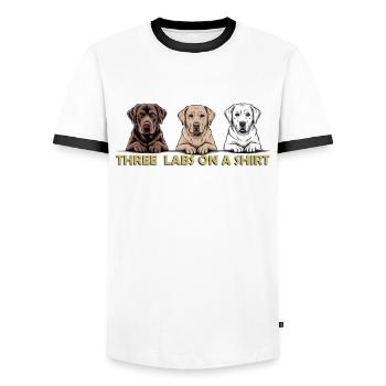 Three Labs on a Shirt – Labrador Retriever Trio - Men's Ringer Shirt - white/black - Front - AI Model Female 172 light (172cm) & AI Model Male 178 dark (178cm)