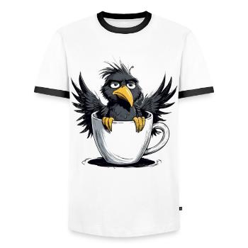 Bird don't want coffee before you ask no - Men's Ringer Shirt - white/black - Front - AI Model Female 172 light (172cm) & AI Model Male 178 dark (178cm)