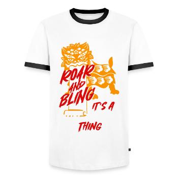 Lion dance - Men's Ringer Shirt - white/black - Front - AI Model Female 172 light (172cm) & AI Model Male 178 dark (178cm)