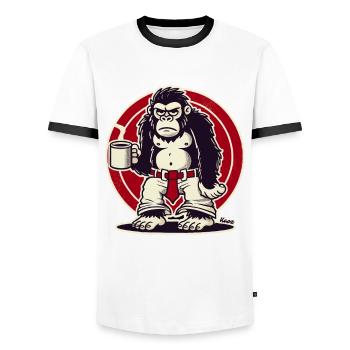 Schlechte Laune Affee mit Kaffee - Männer Kontrast-T-Shirt - Weiß/Schwarz - Vorne - AI Model Female 172 light (172cm) & AI Model Male 178 dark (178cm)