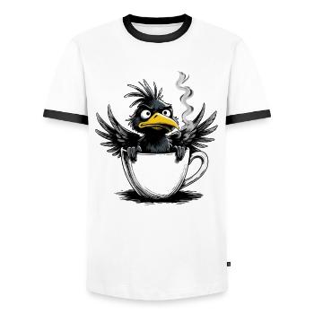 Bird don't want coffee before you ask no - Men's Ringer Shirt - white/black - Front - AI Model Female 172 light (172cm) & AI Model Male 178 dark (178cm)