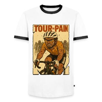 Tour de Pain – Cyclists at the limit - Men's Ringer Shirt - white/black - Front - AI Model Female 172 light (172cm) & AI Model Male 178 dark (178cm)