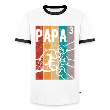 Papa 3 - Papa von drei Kindern - Team - Familie - Männer Kontrast-T-Shirt - Weiß/Schwarz - Vorne - AI Model Female 172 light (172cm) & AI Model Male 178 dark (178cm)