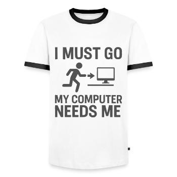 Ich muss gehen Mein Computer braucht mich - Männer Kontrast-T-Shirt - Weiß/Schwarz - Vorne - AI Model Female 172 light (172cm) & AI Model Male 178 dark (178cm)