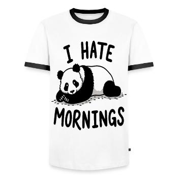 Panda I Hate Mornings Saying - Men's Ringer Shirt - white/black - Front - AI Model Female 172 light (172cm) & AI Model Male 178 dark (178cm)