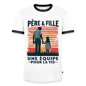 Pere Et Fille, Papa et Fille, Père Et Fille - T-shirt contrasté Homme - blanc/noir - Devant - AI Model Female 172 light (172cm) & AI Model Male 178 dark (178cm)