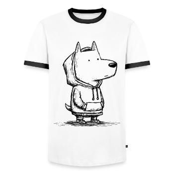 Croquis de dessin animé de chien kawaii - Mignon et drôle - T-shirt contrasté Homme - blanc/noir - Devant - AI Model Female 172 light (172cm) & AI Model Male 178 dark (178cm)